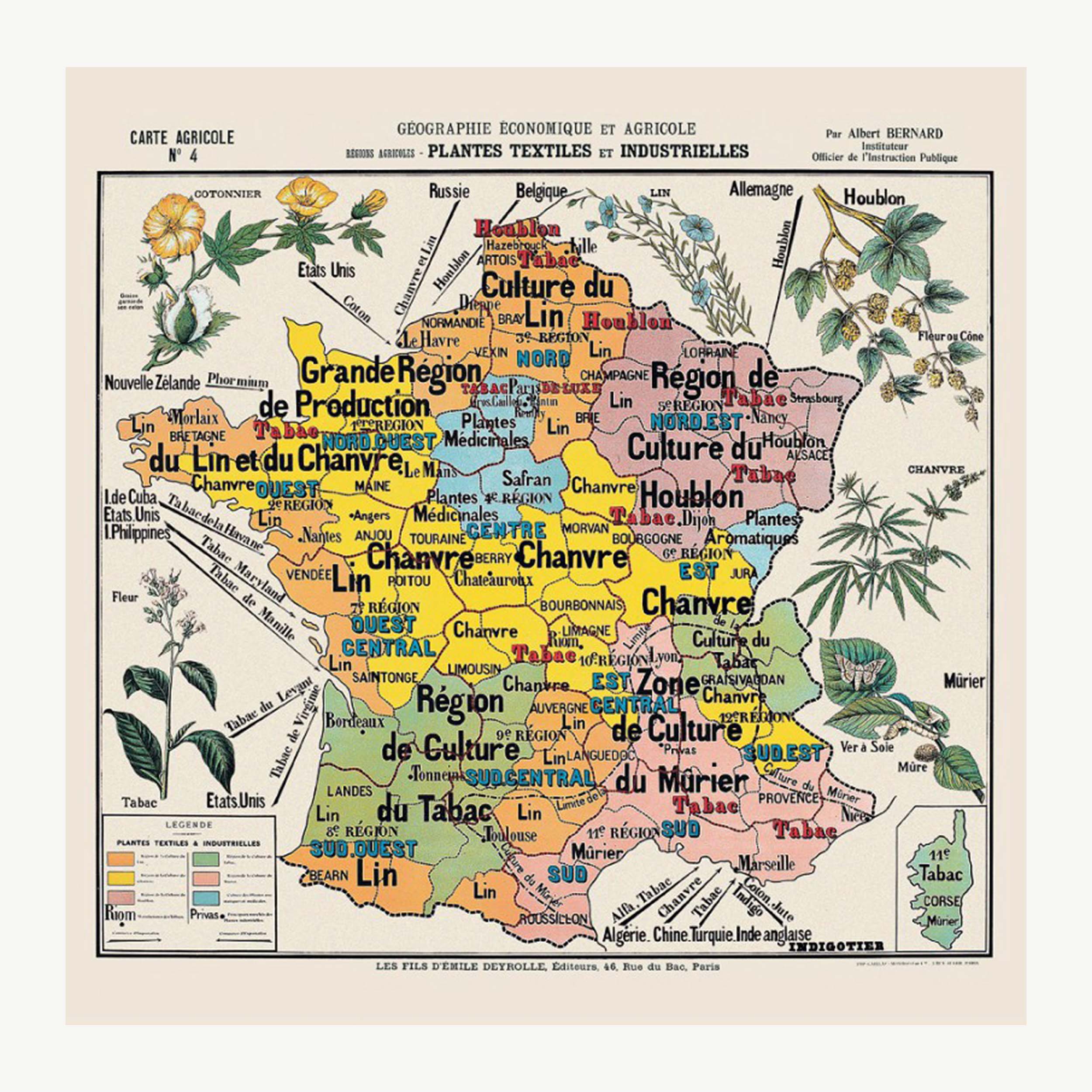 Carte de gographie n4 : "Plantes textiles et industrielles"