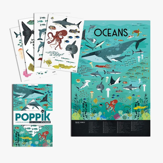 Poster géant "Océans" + 59 stickers Animaux des océans