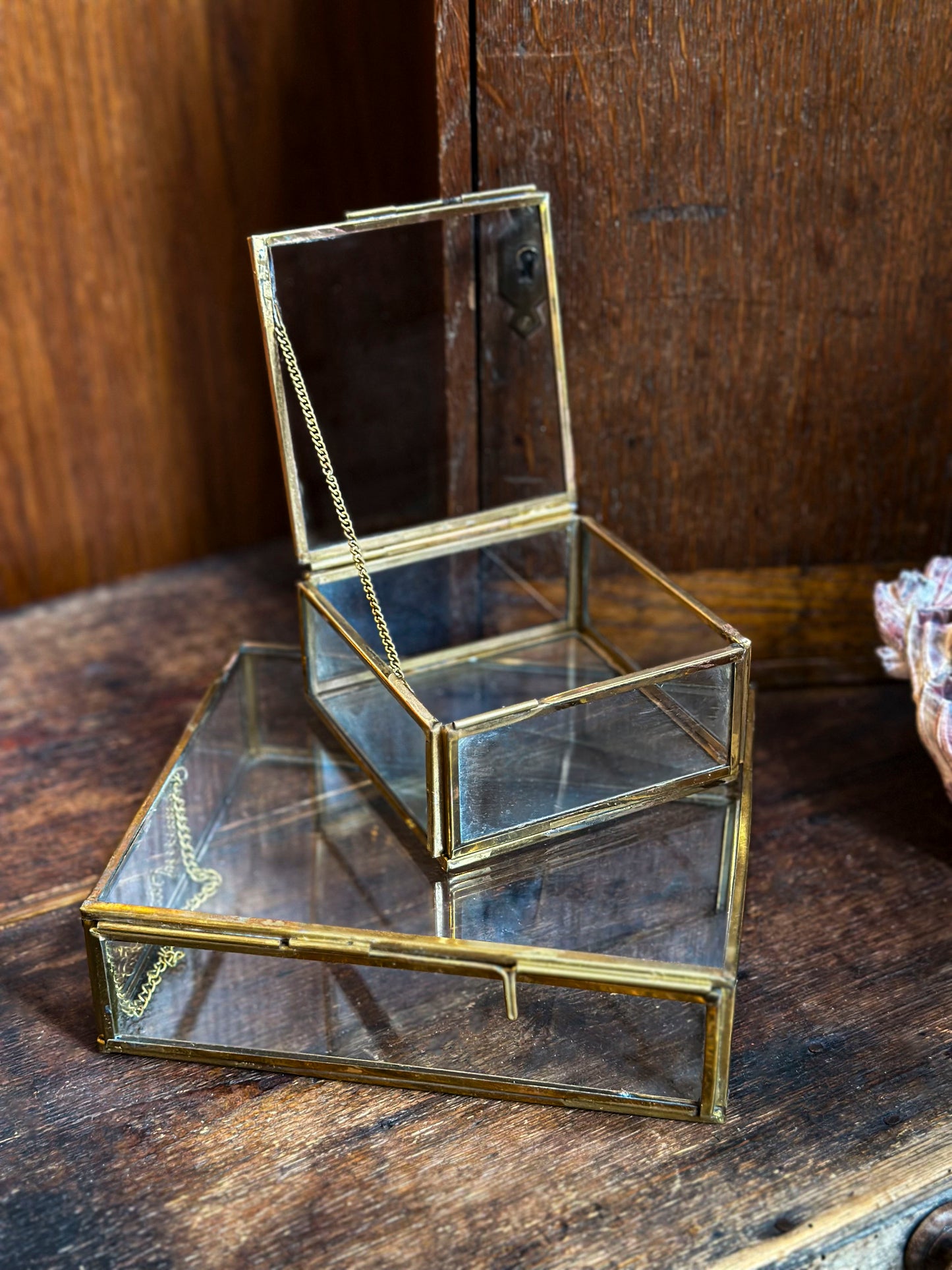 Small curiosity box in glass and brass