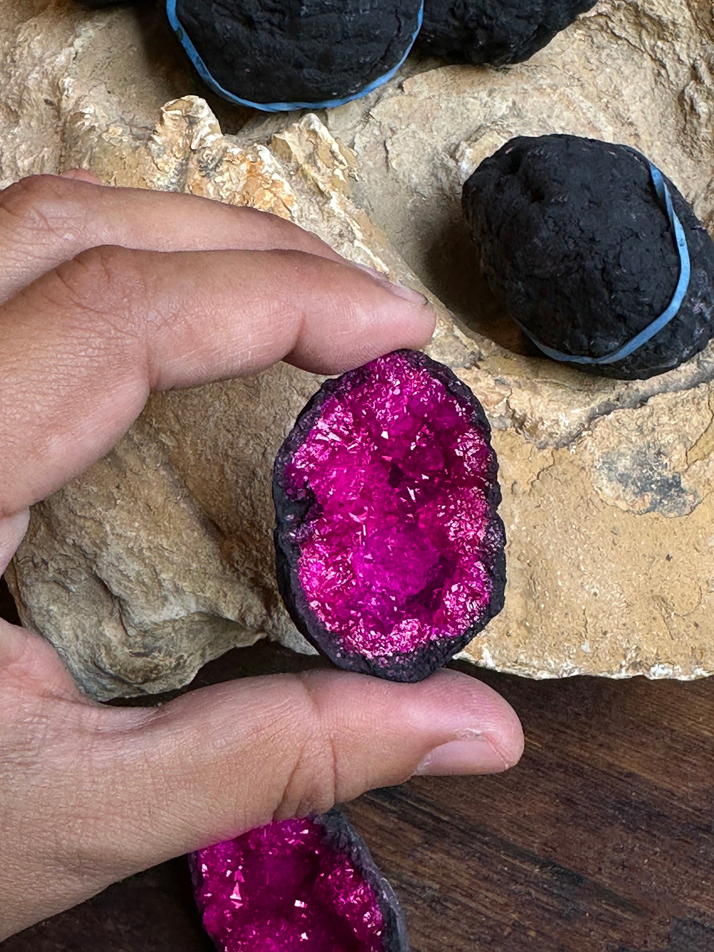 Rose quartz geode